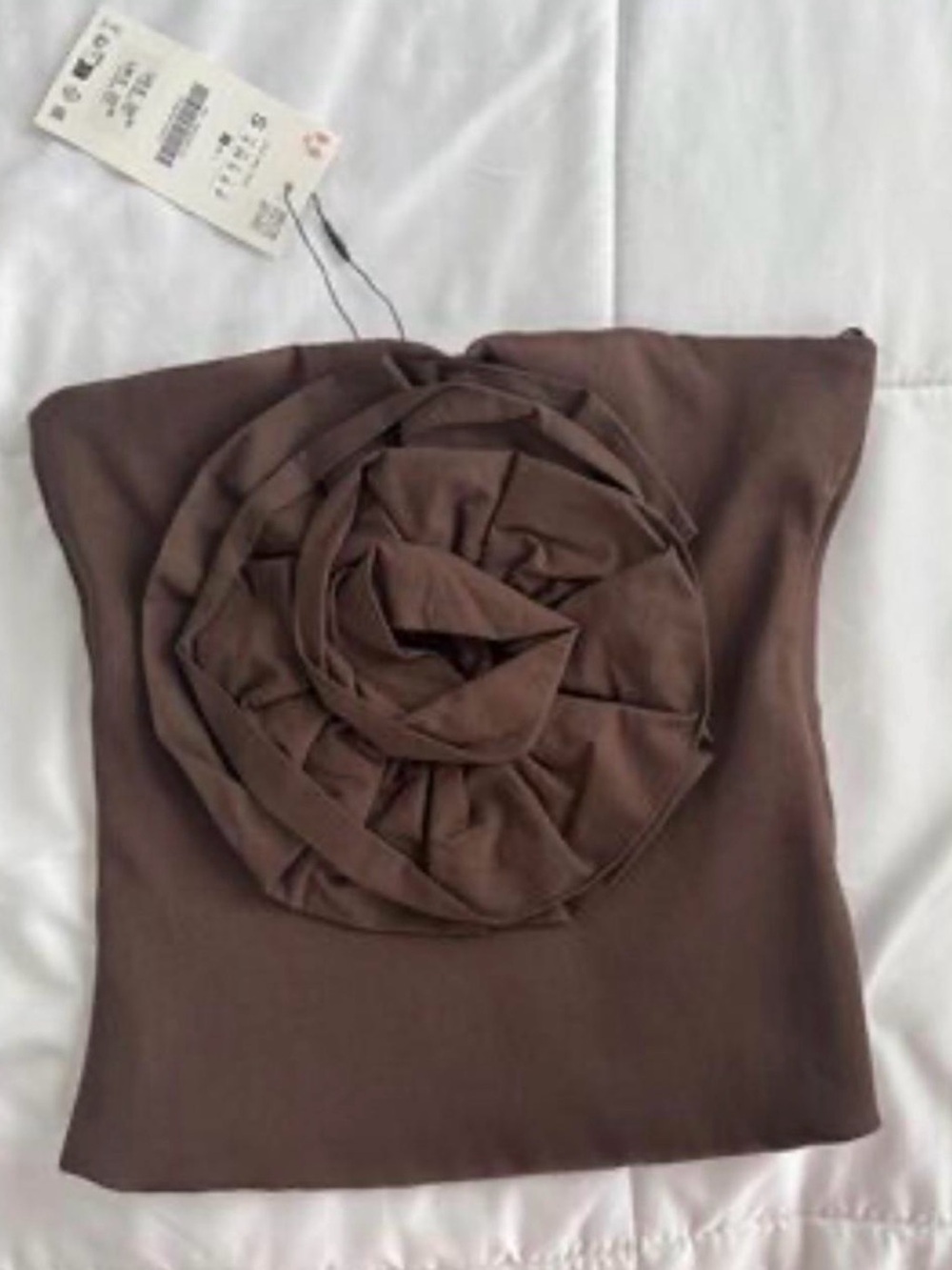 Zara Brown Strapless Crop Top with Rose Detail